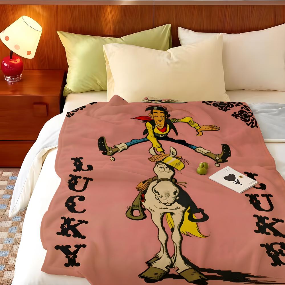 Cartoon L-Lucky L-Luke Throw Flannel Throw Blanket, Lightweight Cozy, Durable Washable Cute Cool