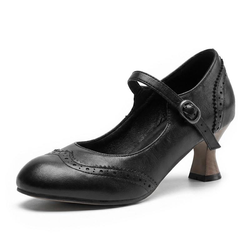 Dames hoge hakken lente en zomer nieuwe dunne hak retro gesp lichte mond enkele schoenen grote maat lage schoenen