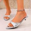 Fashion Stiletto Slippers New Summer Style Pointed Sequined Cloth Cover Foot Non-slip Wear-resistant Low-heeled Flip Flops