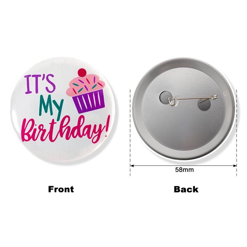 

Новый значок для тематической вечеринки с днем ​​рождения, белая жесть, значок на день рождения ручной работы 2pcs