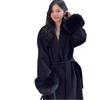 Manteau en Laine Mi-Long pour Femme avec Manches en Fourrure - Veste Décontractée Chic Automne/Hiver