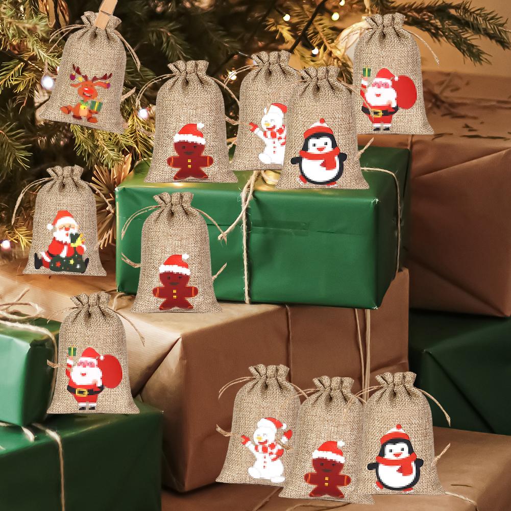 24 ks/sada DIY Vánoční adventní kalendář Dárkové tašky 24 dní Vánoční adventní kalendář Tašky Látkové 24 dní Odpočítávací sada Sáček na sladkosti