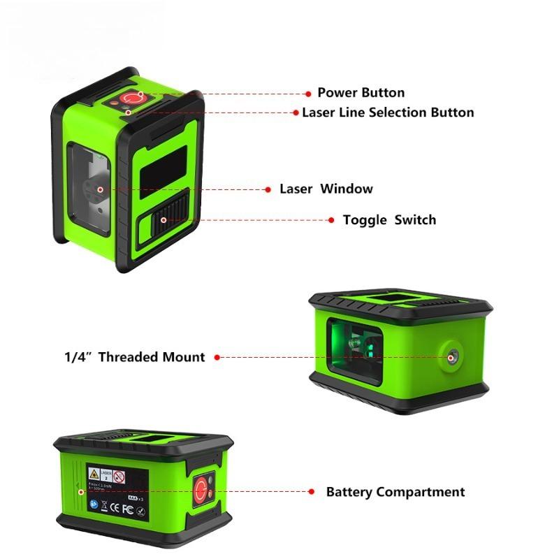 Portable Mini 2-Line Laser Infrared Leveling Tool High-Precision Bright Green Line Projector Kit