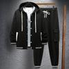 Men's Snap-Button Hooded Baseball Jacket Casual Sports Cardigan Long-Sleeved Workwear Pants Set