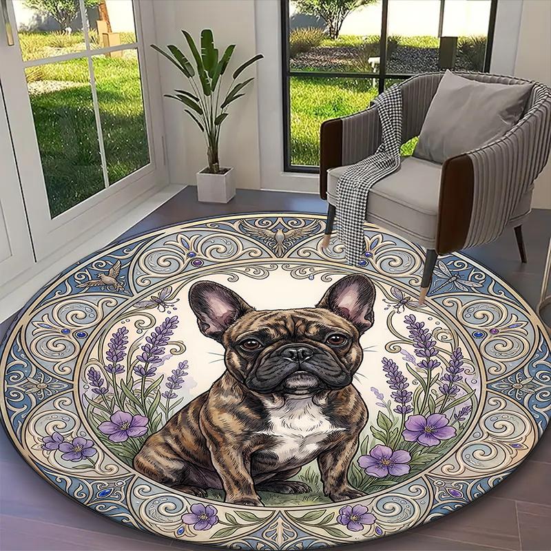 Cosmic Balanced Bulldog Print Round Rug, Multi-functional Office Chair Sofa Carpet, Easy Clean Carpet for Home and Living Spaces