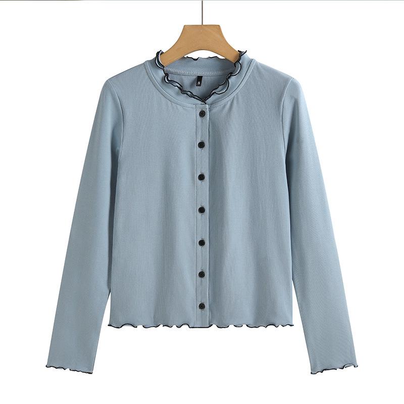 

Korean Style Slim Fit Cardigan: Petite Short Button Jacket for Women Extra Large сірий колір/синій