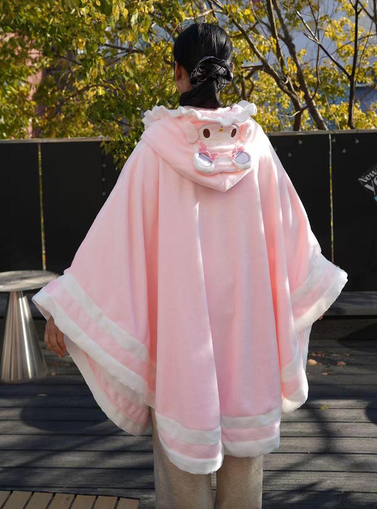 Cartoon Sheep Wool Blanket Shawl: Cozy Hooded Nap Cloak for Autumn & Winter