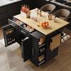 Keuken Eiland, Buffetkast, Serveerwagen met Houtnerf, Eettafel met Opbergruimte, Snackplanken en Uittrekbare Functionele Kasten, Zwart