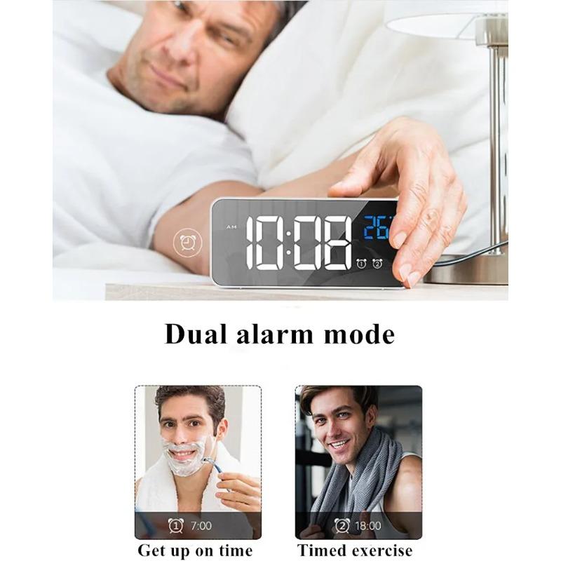 Rechargeable Electronic Digital Alarm Clock Desktop Clocks Snooze Night Mode Table Clock Music Electronic LED Clocks