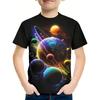 Children's clothing, boys' breathable and suitable T-shirt, 3D printed space pattern short sleeved shirt, boys' summer fashion, cool round neck top