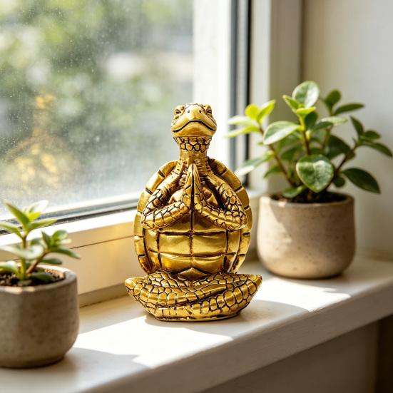 Meditation Yoga Sea Turtle Figurine Small Coastal Beach Animal Sculpture Resin Zen Statue for Aquarium Fish Tank Home Desk Decor