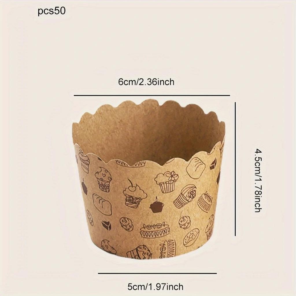 50pcs, Heat-Resistant Kraft Paper Muffin Cups for Baking and Serving - Small Kitchen Accessories for Cakes, Pastries, and More
