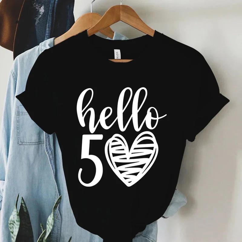 New Arrival Hello 50 Loose Funny Tshirt Hello Fifty Shirt 50th Birthday Shirt Birthday Party Tees Gift Casual Women Shirt Top