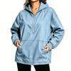 Women's Casual Loose Fit Half-Zip Hooded Denim Top with Pockets for Everyday Wear