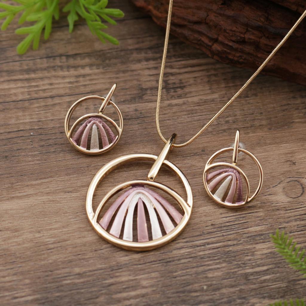 New Enamel Color Round Hollow Line Stud Earrings Pendant Set, Women's Simple Round Line Necklace
