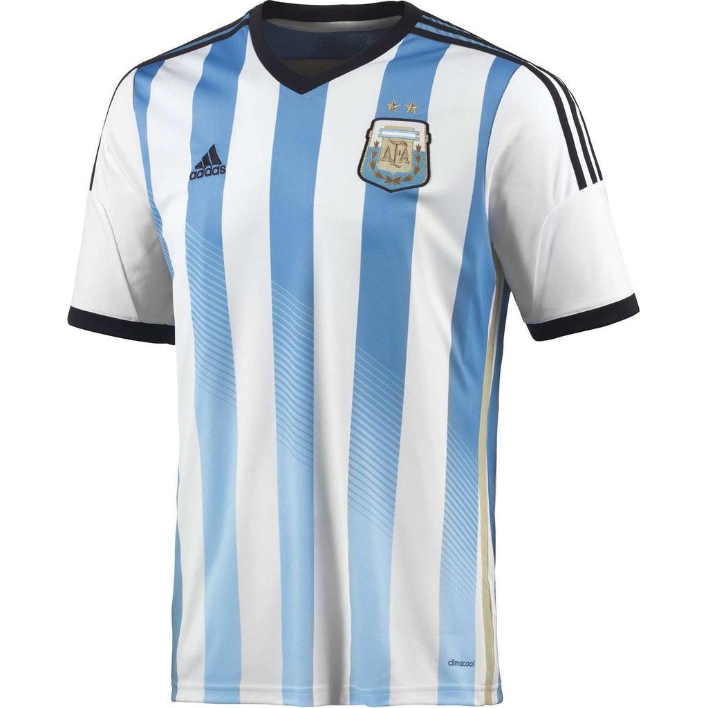 Adidas Striped Print Badge Pattern V-Neck Straight Cut Short Sleeve Football Shirt Argentina 2014 World Cup Home Fan Version Men Tops Sky-Blue G74569