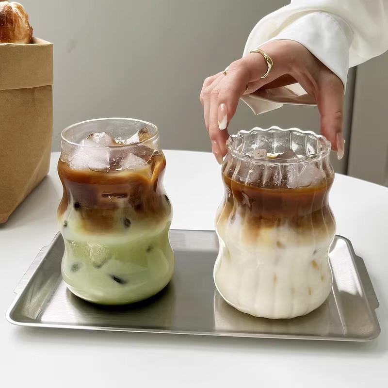 500ml Transparent Glass Cup Exquisite Heat-resistant Tumbler Tea Juice Milk Coffee Mug Water Glasses Stripe Mug Drinkware