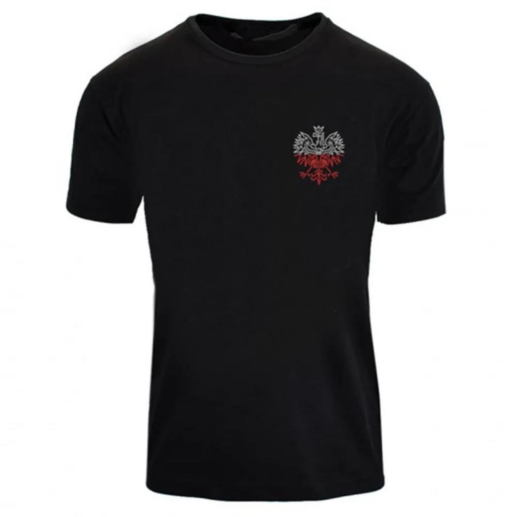 Polnische Flagge Adler Emblem Brust Aufdruck Patriotisches T-Shirt 100% Baumwolle Rundhals Kurzarm Sommer Freizeit Herren T-Shirt Größe S-3XL