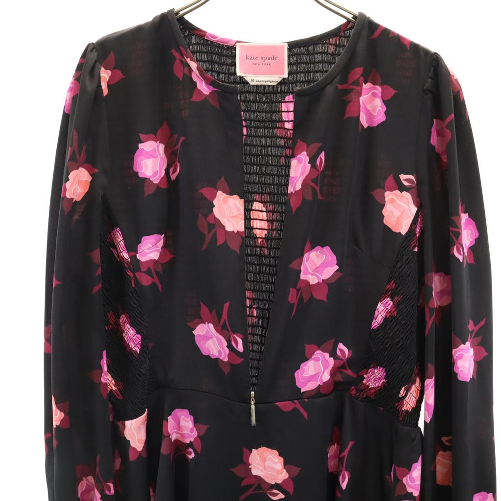 Kate Spade Floral Long Sleeve One Piece 10 Black Series Women Used
