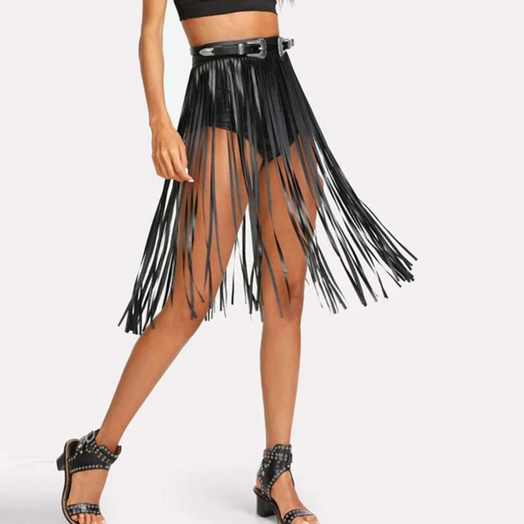 Long Tassel Skirt  Belt Gypsy Belt Adjustable Skirt  PU Leather Waist Belt