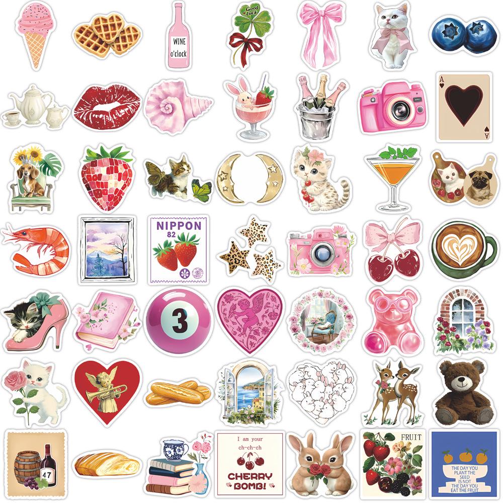 49PCS Y2K Pink Aesthetic Waterproof Stickers for DIY Decoration on Guitars, Notebooks, Luggage, Planners