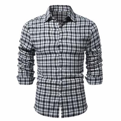 Men Button Down Shirt Regular Fit Long Sleeve Casual Plaid Shirt