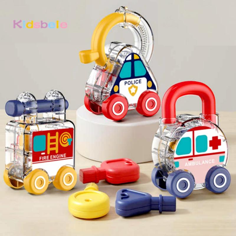 Montessori Baby Lernschlösser und Schlüssel Frühes Lernpuzzle Spielzeug 3 Stück Hand-Auge-Koordination Sensorisches Auto-Spielzeug für Kleinkinder