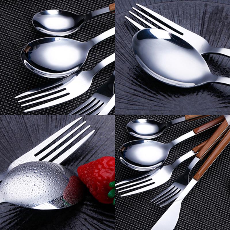 1/5Pcs 410Stainless Steel Imitation Wooden Handle Cutlery Set Dinnerware Clamp Western Tableware Elegant Knife Fork Tea Spoon