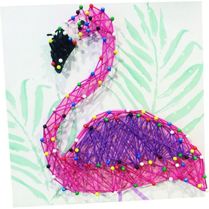 String Art Stretched Thread Picture Pink Flamingo 21 X 21 Cm
