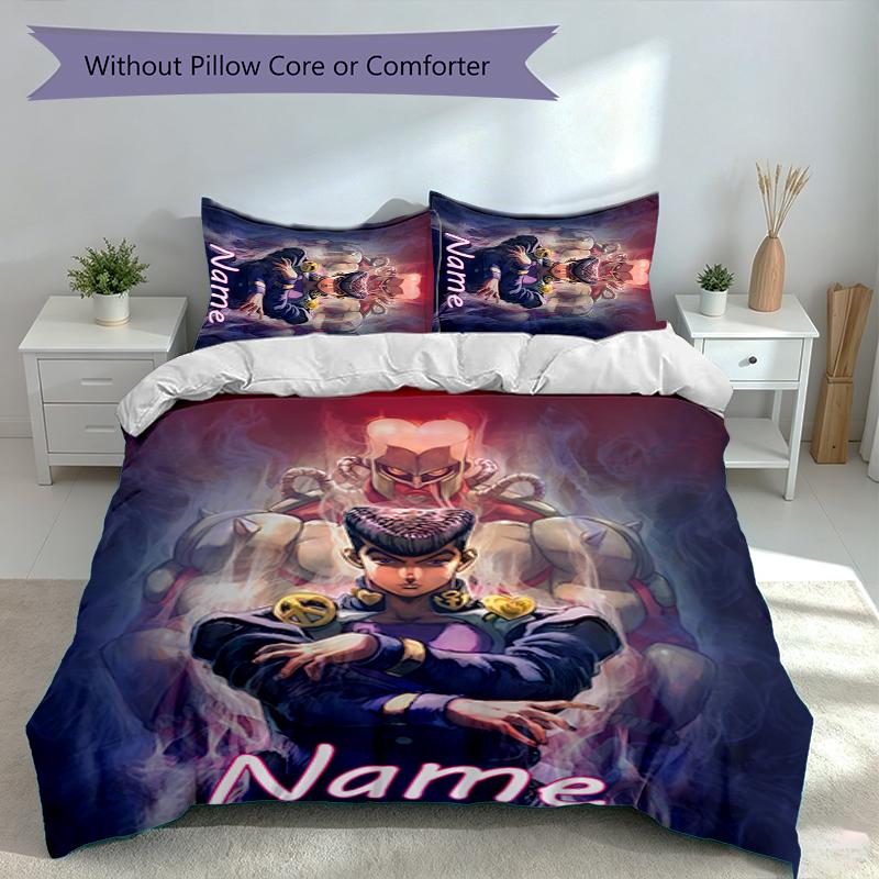 3pcs Custom Name JoJo's Bizarre Adventure Set,Includes 1 Duvet Cover and 2 Pillowcases,All-season Bedroom Decor