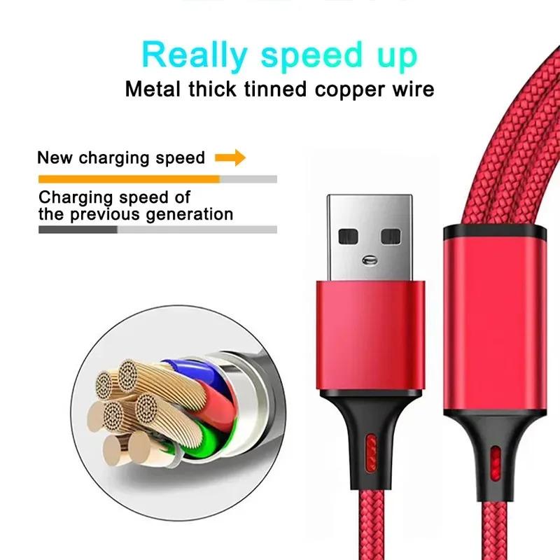 1-4Pcs 3 In 1 USB Charger Fast Charging Cable Type C Micro IOS Multi Charger Cable for iPhone Huawei Samsung Nylon Braided Cord