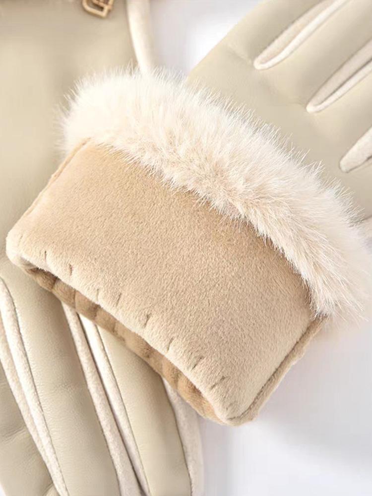 Touchscreen Velvet Windproof and Cold Proof Otter Rabbit Fur Mouth Warm and Extended Suede Women Autumn and Winter Gloves