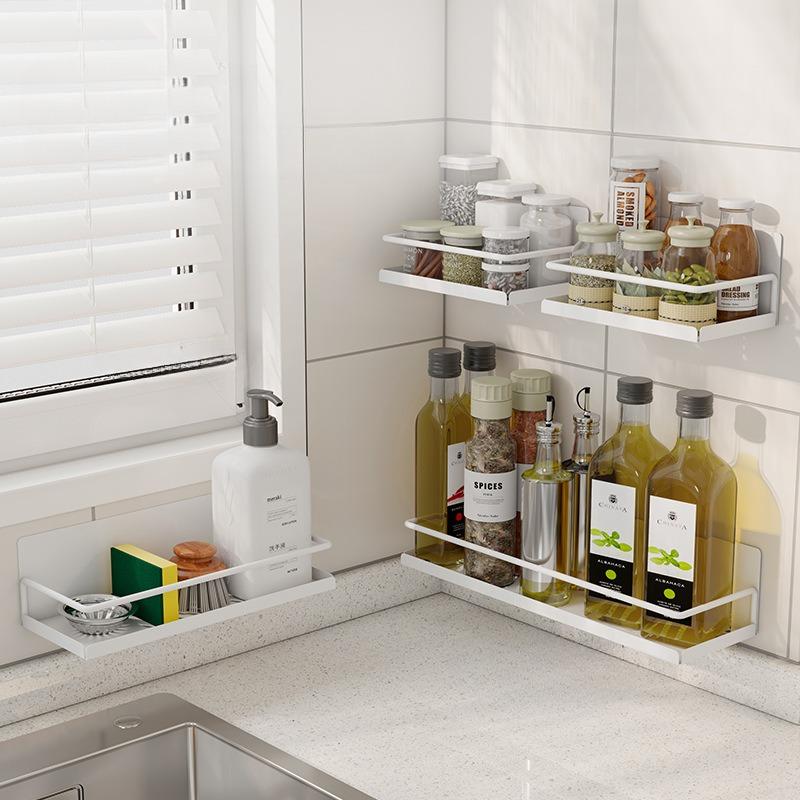 Stanzfreies Küchen-Gewürzregal zur Aufbewahrung Zuhause Wandmontiertes Metall-Gewürzregal Klebe-Hänge-Kleinteile-Organisationshalter