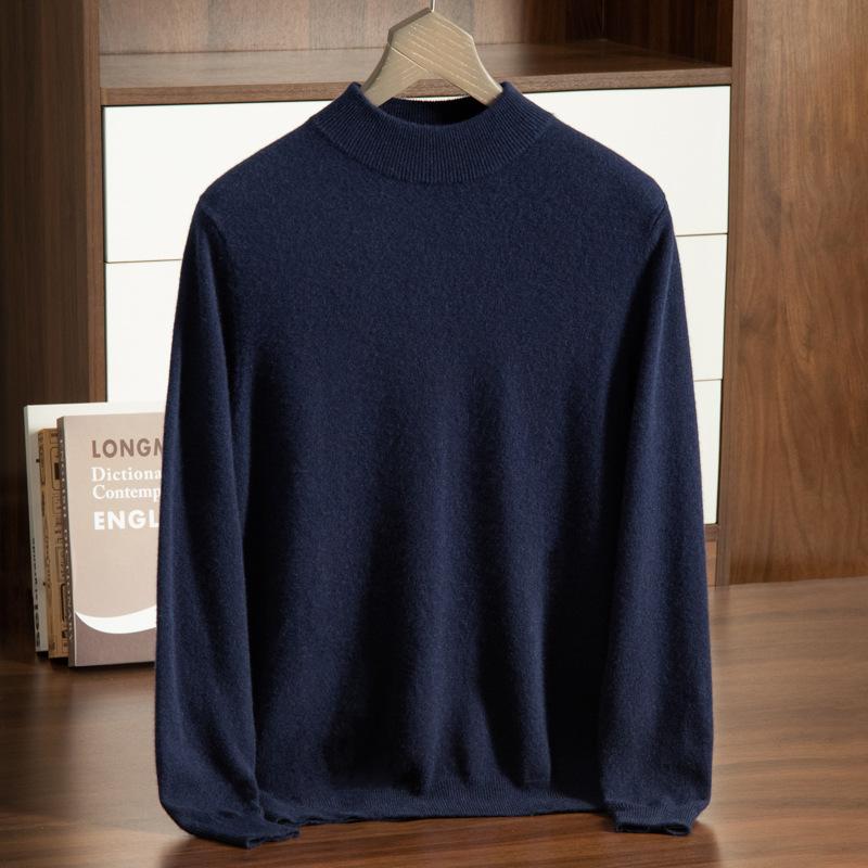New cashmere sweater men's semi-turtleneck pure cashmere sweater men's loose bottoming cashmere knitted sweater