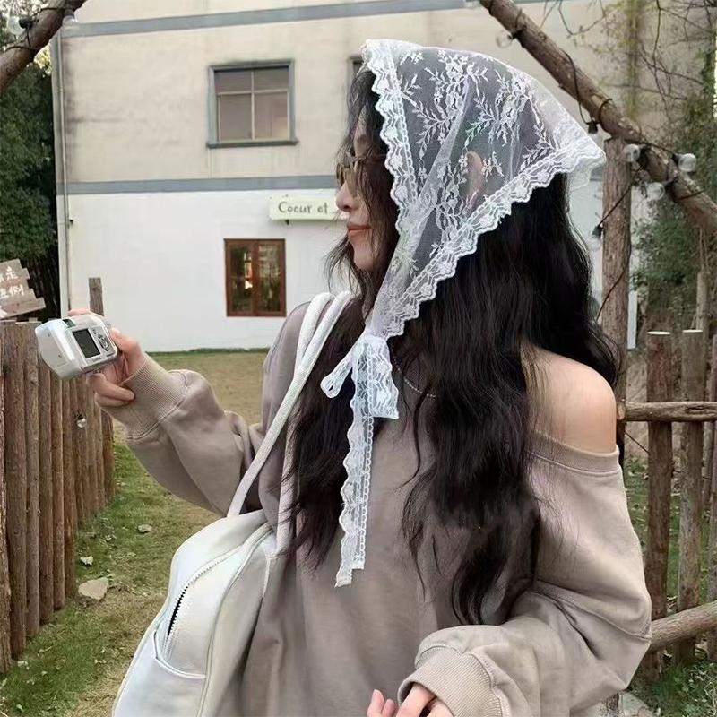 Frilly Cute Lace Bandana Scarf Convertible Triangle Head Wrap Waist Chain Belt Accessory For Sexy Women Trendy Aesthetic Outfit