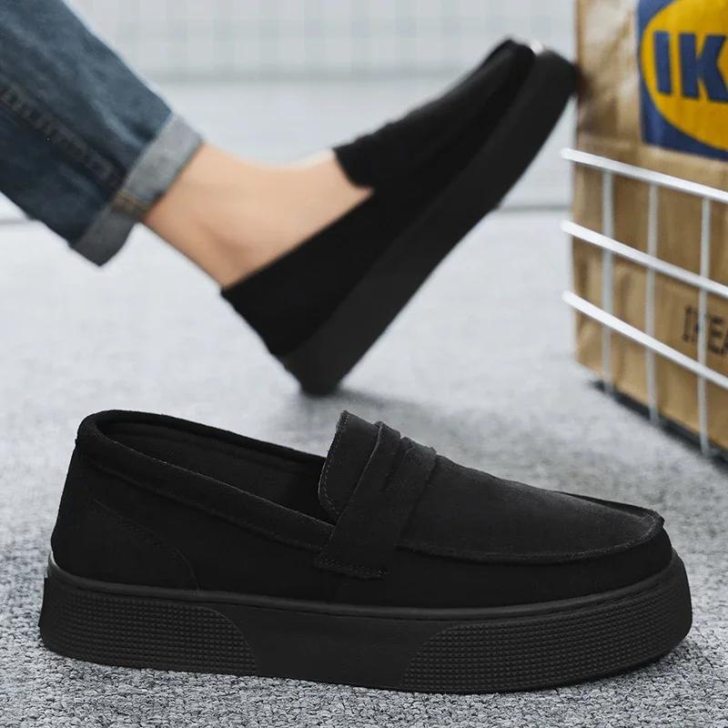 Autumn and Winter New Light Luxury Lefu Shoes for Men's 2026 Fashion Suede Kick on Versatile Lazy Shoes