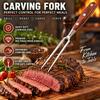 Long Handle Stainless Steel Fork Redwood Handle Meat Turner Fork  Backyard Party