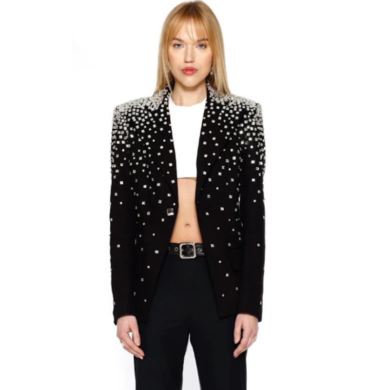 2025 Autumn/Winter Women's High-End Slimming Rhinestone Suit Jacket with Waist-Cinched Design