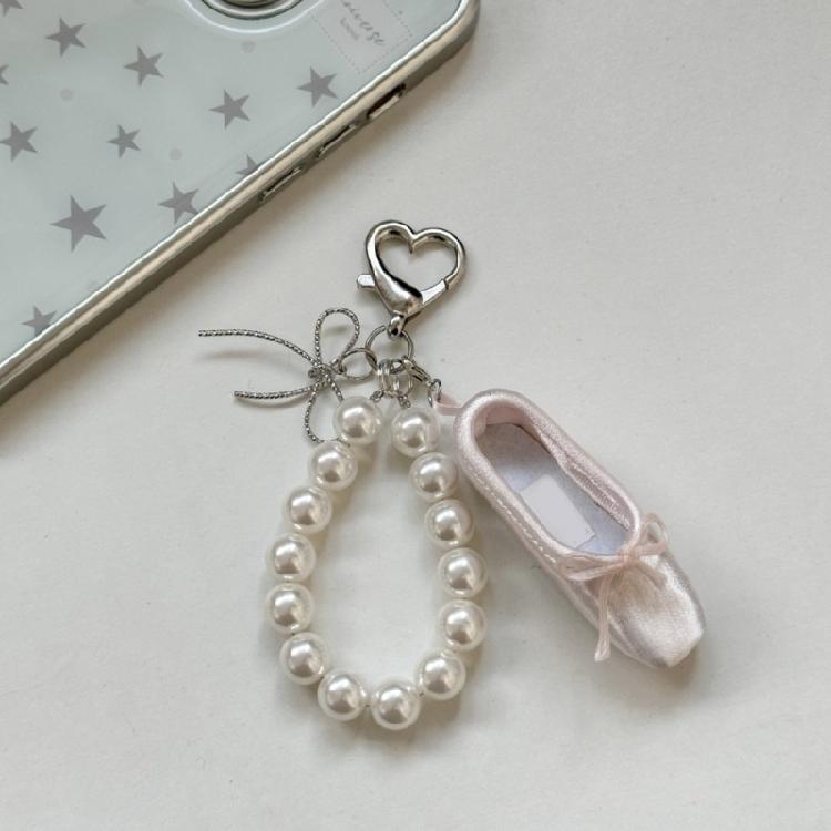 Ballet Shoe Keychain Featuring Lace Bowknot And Pearls Detail For Fashion Forward Individuals And Dance Fan