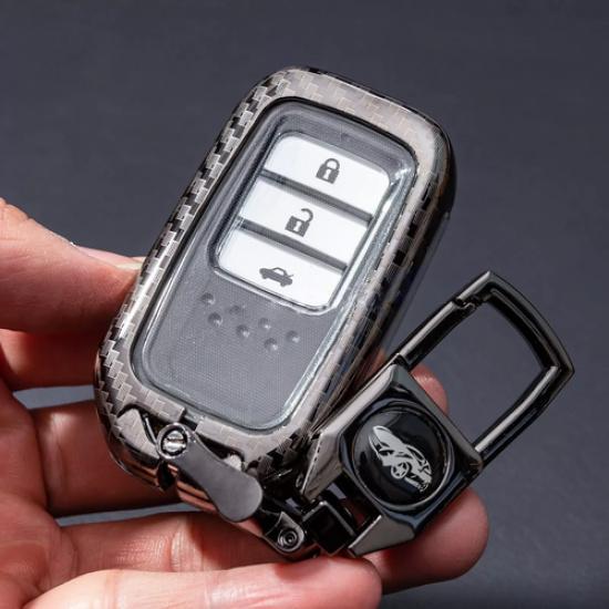 Für Honda Accord Civic CRV Kohlefaser Metall Auto Smart Key Fob Kette Abdeckung Hülle
