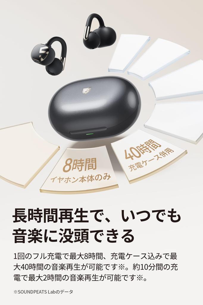 SOUNDPEATS Clip1 Wireless Earbuds with and Dolby Audio Up To 40 Hours of Fast Bluetooth and a Dedicated IPX5 and Summer Award Black Open-Ear Hi-Res