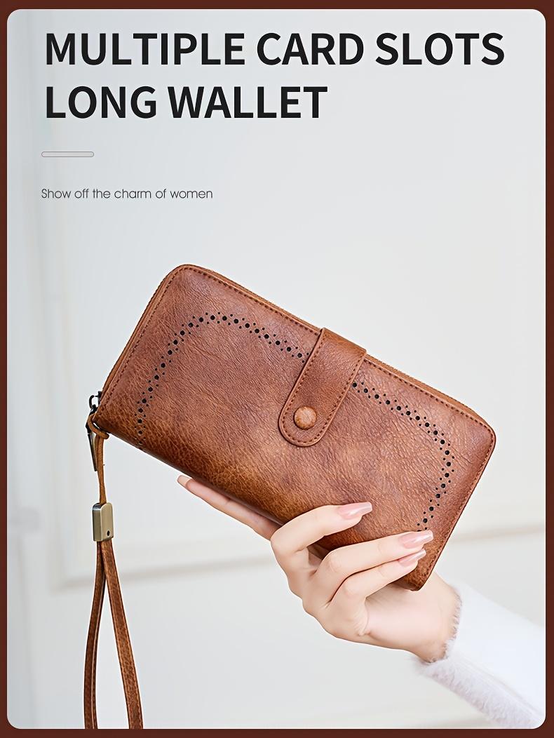 

2026 New RFID Blocking Women s Wallet – Vintage Hollow Organizer Card Holder Large PU Leather Long Purse for Ladies