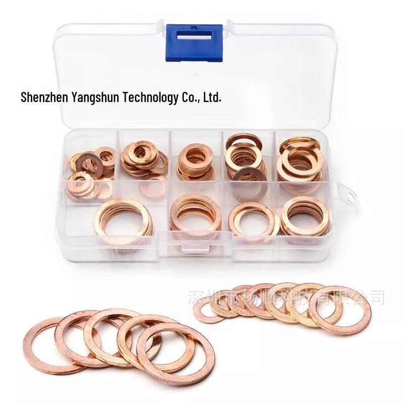 80pcs M6-M20 Purple Copper Flat Ring Sealing Kit - High Temp Resistant Automotive Pipeline Washers