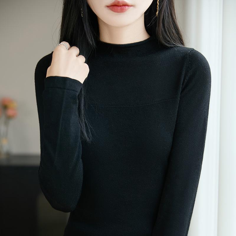 Design-Inspired Women's Ribbed Mock Neck Knit Top – New Autumn Long-Sleeve Pullover T-Shirt