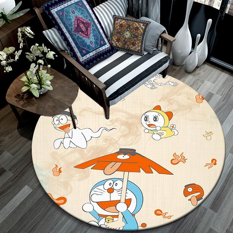 Doraemon Round Area Rug,Carpet Rug for Living Room Bedroom Sofa Playroom Decor,Non-slip Floor Mat