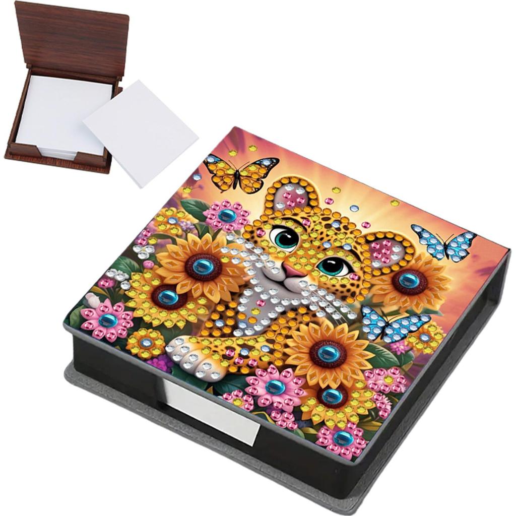 5D DIY Leather Diamond Painting Notecard Box Mosaic Kit Gem Painting Memo Pad Holder Diamond Art Note Box for Desktop Decoration