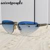 Rimless Rhinestones Punk Sunglasses Women  Luxury Brand Design Vintage Metal Small Frame Sun Glasses For Ladies Eyewear