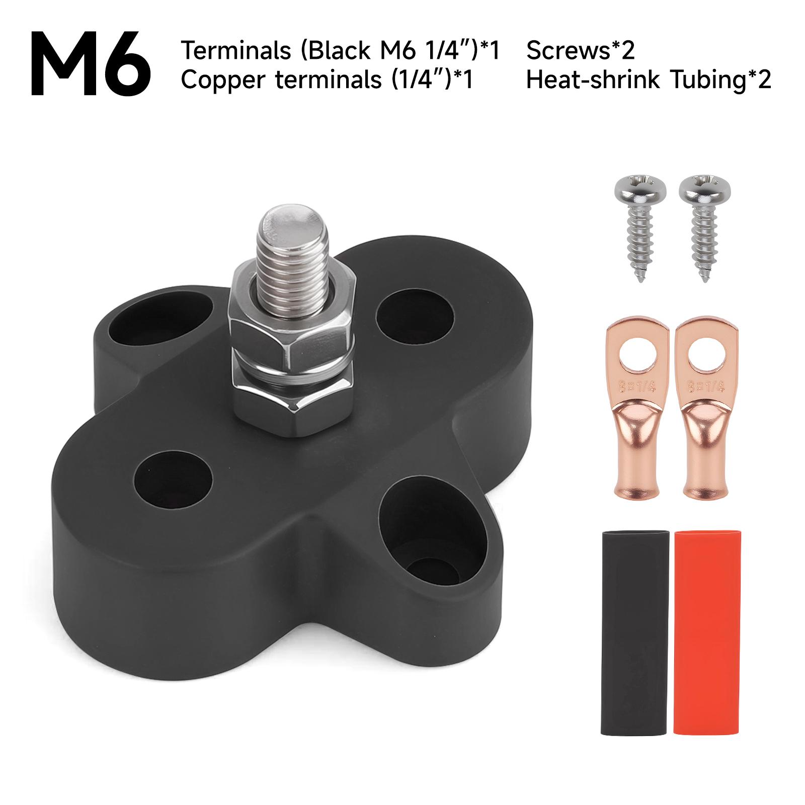 

12V 150A Battery Junction Post Single Stud Terminal M6 M8 M10 Red Black Screws x2 Bus Bar For Auto Boat Marine Solar System DC
