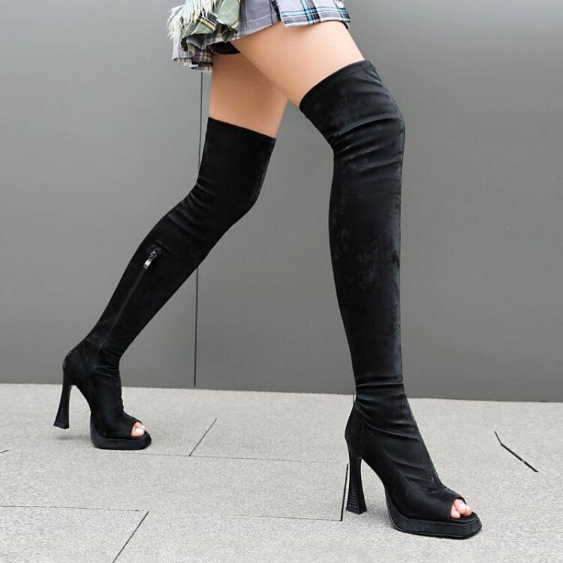 

New women s fish mouth over the knee women s boots European and American super high heel over the knee elastic boots autumn and winter large size boot 39 чёрный