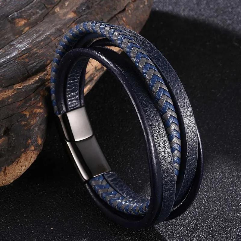 Handmade Woven Leather Bracelets for Men and Women Black Wrap Bangle New Fashion Jewelry Gift